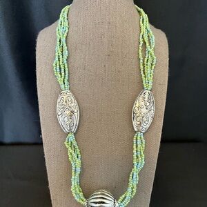 Silver and Green Beaded Necklace